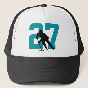 Personalised Custom Hockey Player Number Teal Trucker Hat