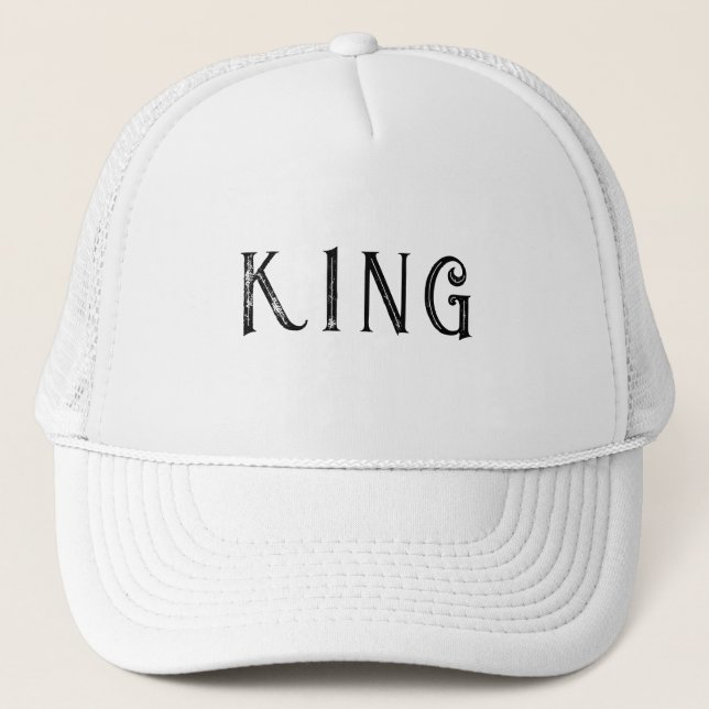 Personalised Custom King Text name White Colour Trucker Hat (Front)