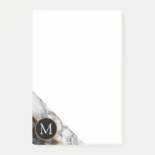 Personalised Custom Letter Black White Marble Post-it Notes (Front)