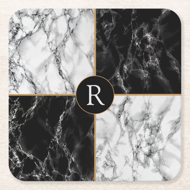 Personalised Custom Letter Paper Coaster Marble (Front)