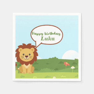 Personalised Custom Lion Birthday Napkins for Kids