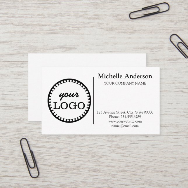 Personalised Custom logo modern minimalist white Business Card (Front/Back In Situ)