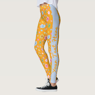Personalised Custom Made Orange Floral Pattern Leggings