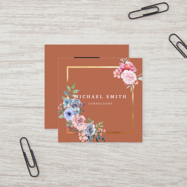 Personalised Custom Minimalist Modern QR Code Logo Square Business Card (Front/Back In Situ)