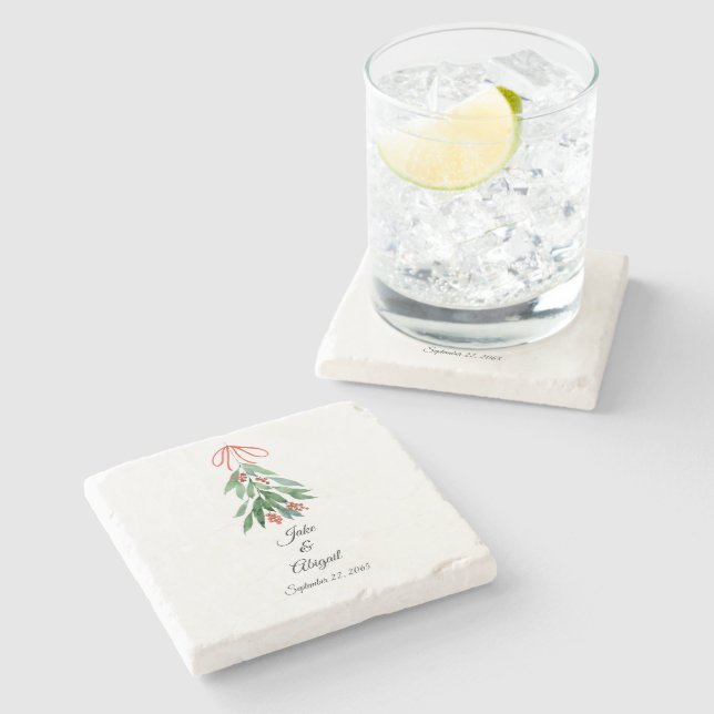 Personalised Custom Mistletoe Christmas  Stone Coaster (Side)