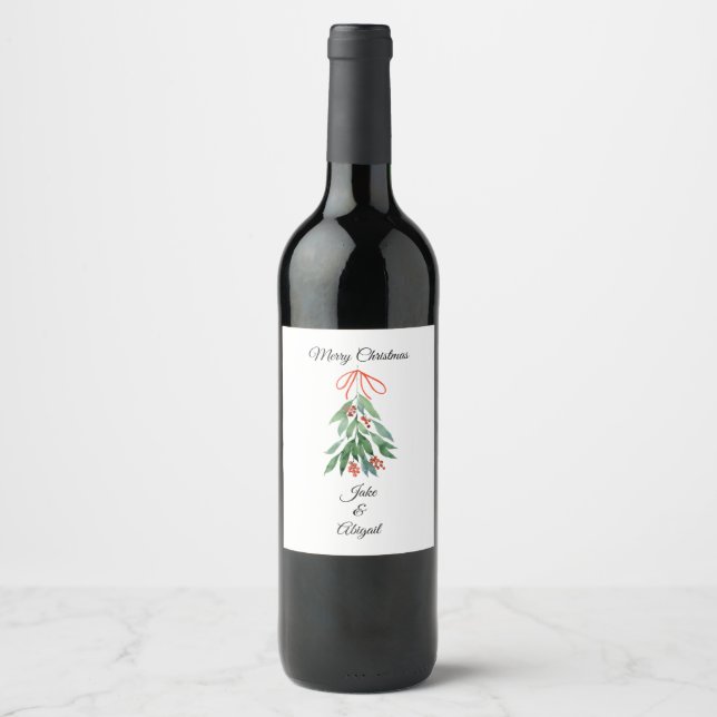 Personalised Custom Mistletoe Merry Christmas Wine Label (Front)