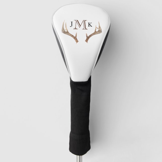 Personalised Custom Monogram Driver Antlers Golf Head Cover (Front)