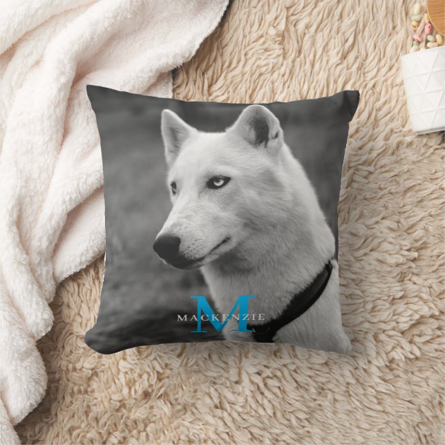 Personalised Custom Monogram Elegant Dog Pet Photo Cushion (Blanket)