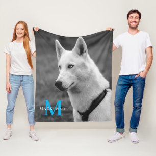 Personalised Custom Monogram Elegant Dog Pet Photo Fleece Blanket