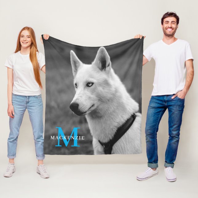 Personalised Custom Monogram Elegant Dog Pet Photo Fleece Blanket (In Situ)