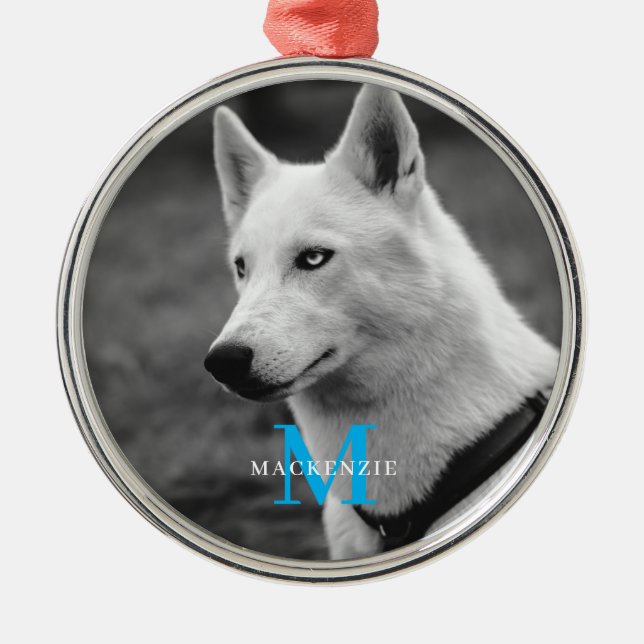Personalised Custom Monogram Elegant Dog Pet Photo Metal Tree Decoration (Front)