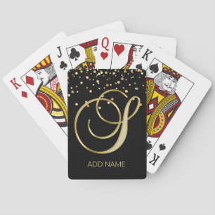 Personalised Custom Monogram Letter 'S' Gold Black Playing Cards