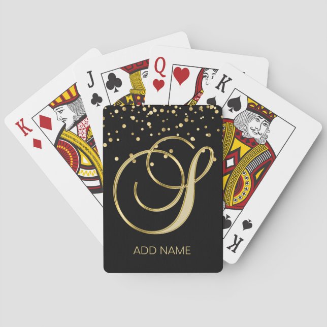 Personalised Custom Monogram Letter 'S' Gold Black Playing Cards (Back)