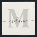 Personalised Custom Monogram Script Name Initial Stone Coaster<br><div class="desc">Elegant Personalised Monogram Script Name Stylish Stone Coaster</div>