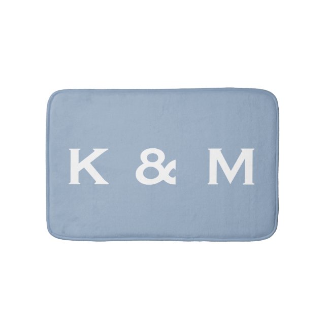 Personalised Custom Monogrammed Blue Grey Bath Mat (Front)