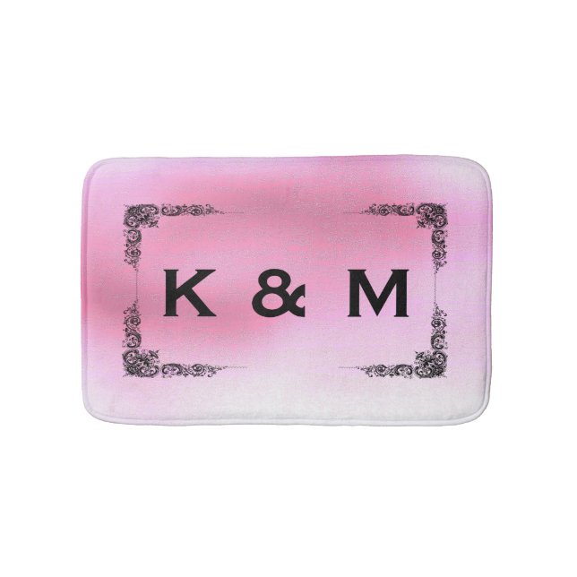 Personalised Custom Monogrammed Pink Swirl Bath Mat (Front)