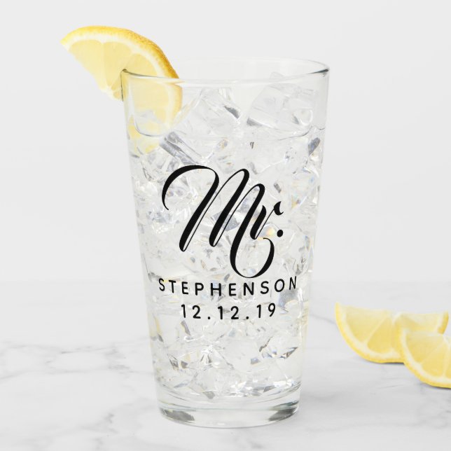 Personalised Custom Mr Mrs Couple Wedding His Hers Glass (Front Ice)