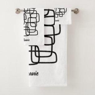 Personalised Custom Name Abstract Line Art Bath Towel Set