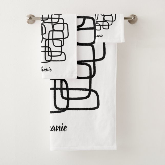 Personalised Custom Name Abstract Line Art Bath Towel Set (Insitu)