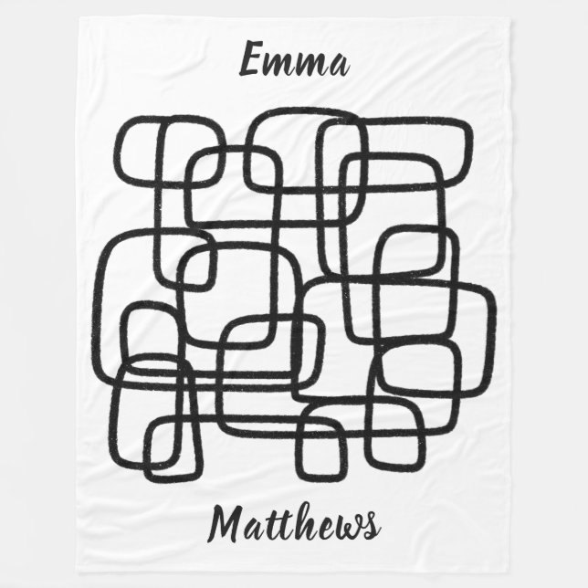 Personalised Custom Name Abstract Line Art Fleece Blanket (Front)