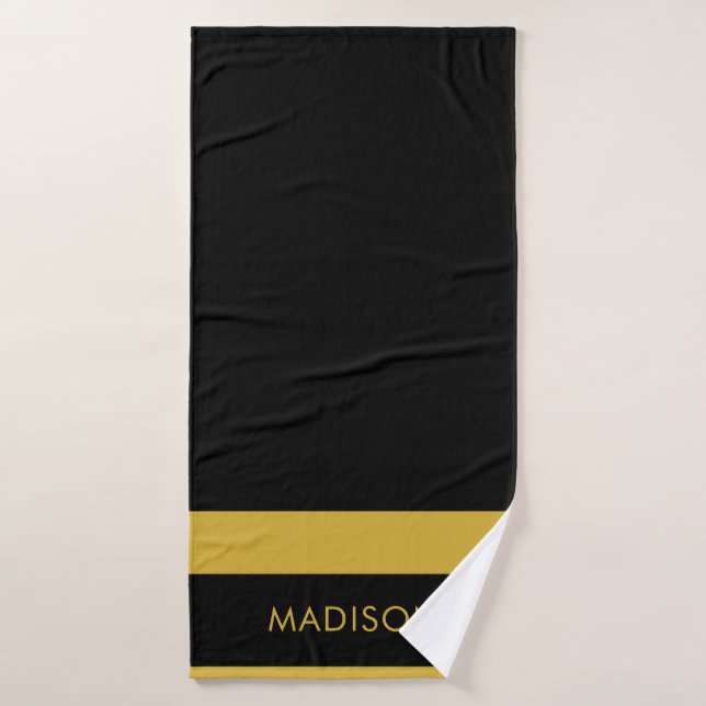 Personalised Custom Name Black Stylish Bath Towel (Bath Towel)