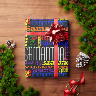 Personalised Custom Name Collage Colourful Birthda Wrapping Paper
