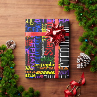 Personalised Custom Name Collage Colourful Birthda Wrapping Paper