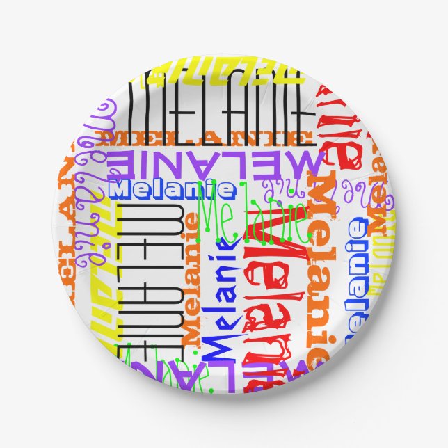 Personalised Custom Name Collage Colourful Paper Plate (Front)