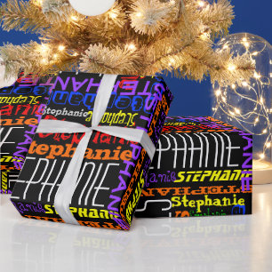 Personalised Custom Name Collage Colourful Wrapping Paper