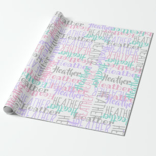 Personalised Custom Name Collage Pink Birthday Wrapping Paper