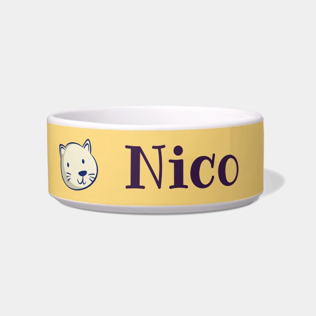 Personalised Custom Name Cute Cat Food or water Bo Bowl (Front)