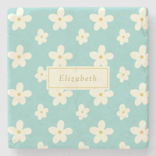 Personalised Custom Name Daisy Floral Cute Flowers Stone Coaster