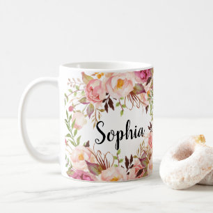 Personalised Custom Name Floral Boho Coffee Mug