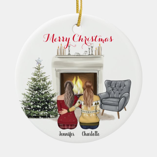 Personalised Custom name for Besties Ceramic Tree Decoration (Front)