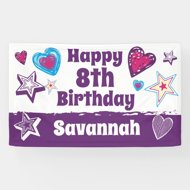 Personalised Custom Name Girls Happy Birthday Banner (Horizontal)