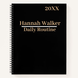 Personalised Custom Name Modern Minimal Black  Notebook