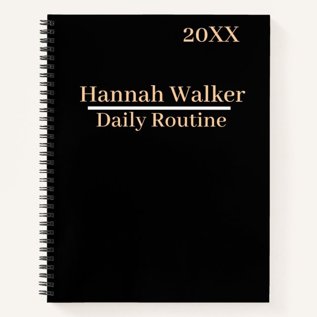 Personalised Custom Name Modern Minimal Black  Notebook (Front)