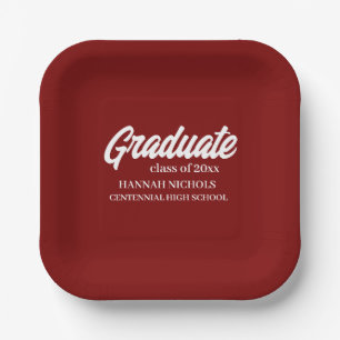Personalised Custom Name Modern Script Graduation  Paper Plate