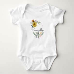 Personalised Custom Name Monogram Floral Wreath Baby Bodysuit