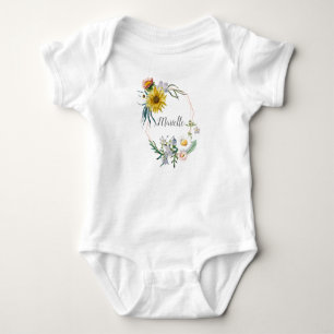 Personalised Custom Name Monogram Floral Wreath Baby Bodysuit