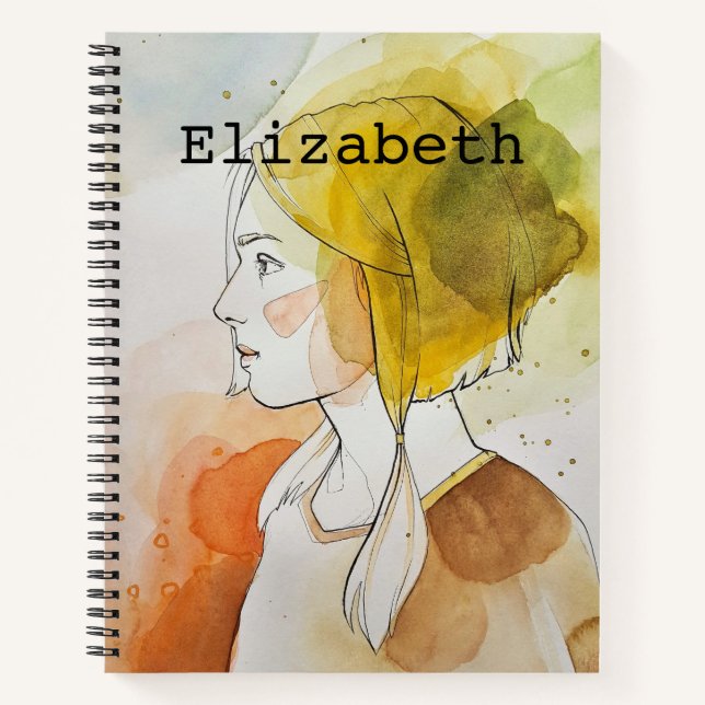 Personalised custom name monogrammed watercolor notebook (Front)