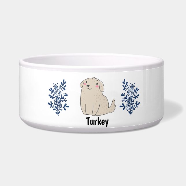 Personalised Custom Name Pet Portrait Food Bowl (Front)