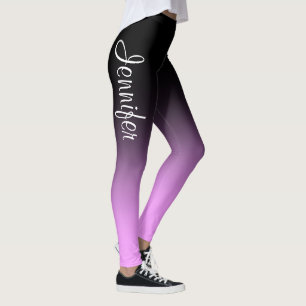 Personalised Custom Name Pink Black Ombre Chic Leggings