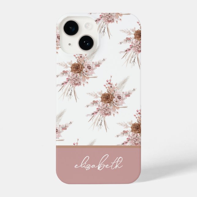 Personalised Custom Name Pink Floral iPhone Case (Back)