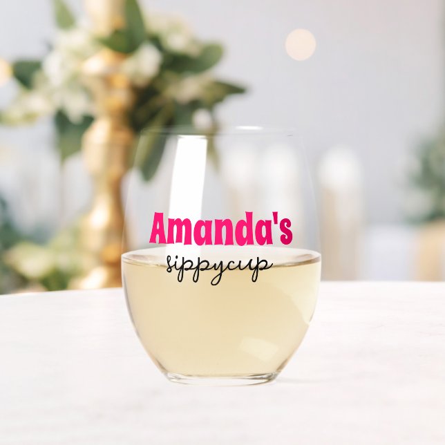 Personalised Custom Name Sippy Cup  Stemless Wine Glass (Insitu (Wedding))