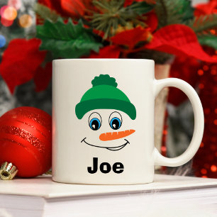 Personalised Custom Name Snowman Green Hat Coffee Mug