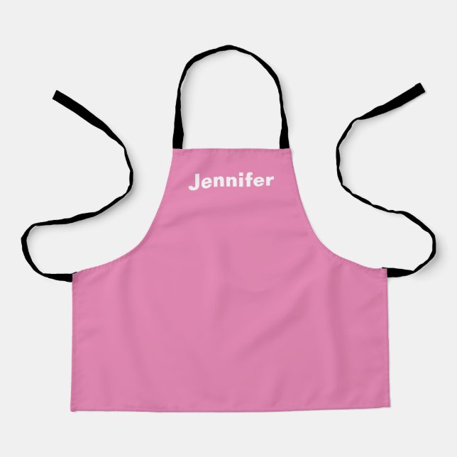 Personalised Custom Name Solid Colour Pink Apron (Front)