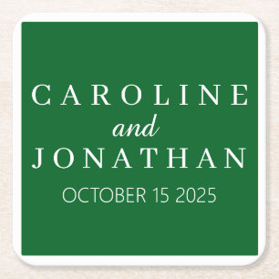 Personalised Custom Name Stylish Modern Wedding Square Paper Coaster