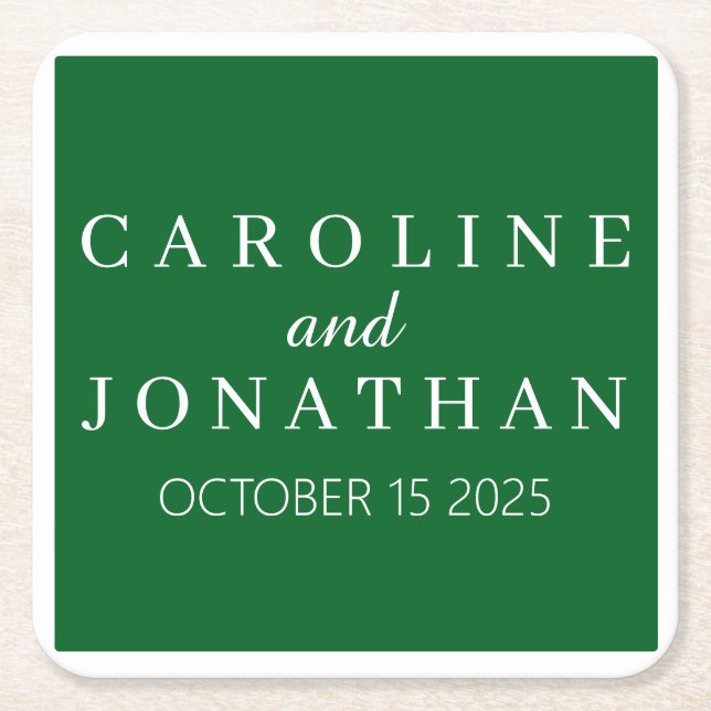 Personalised Custom Name Stylish Modern Wedding Square Paper Coaster (Front)