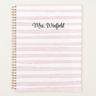 Personalised Custom Name Teacher Pink Lines Planner
